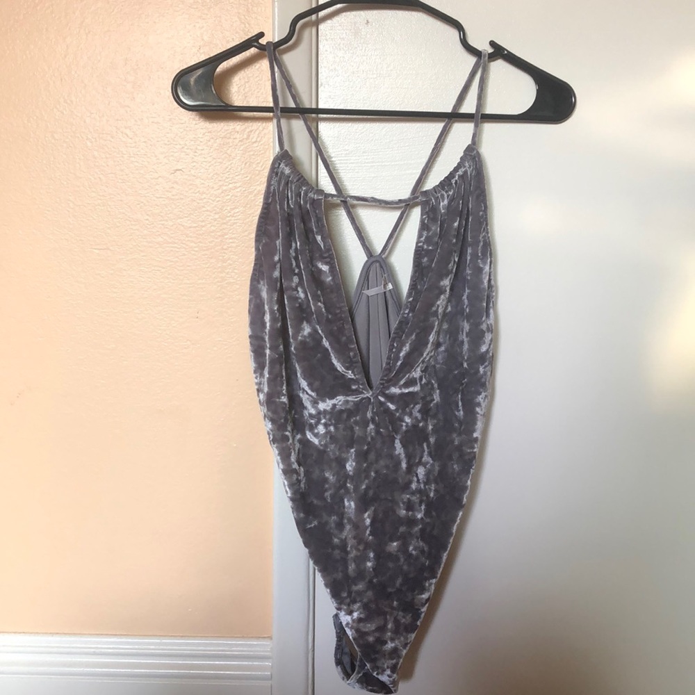 Urban Outfitters Gray Velvet bodysuit Size L